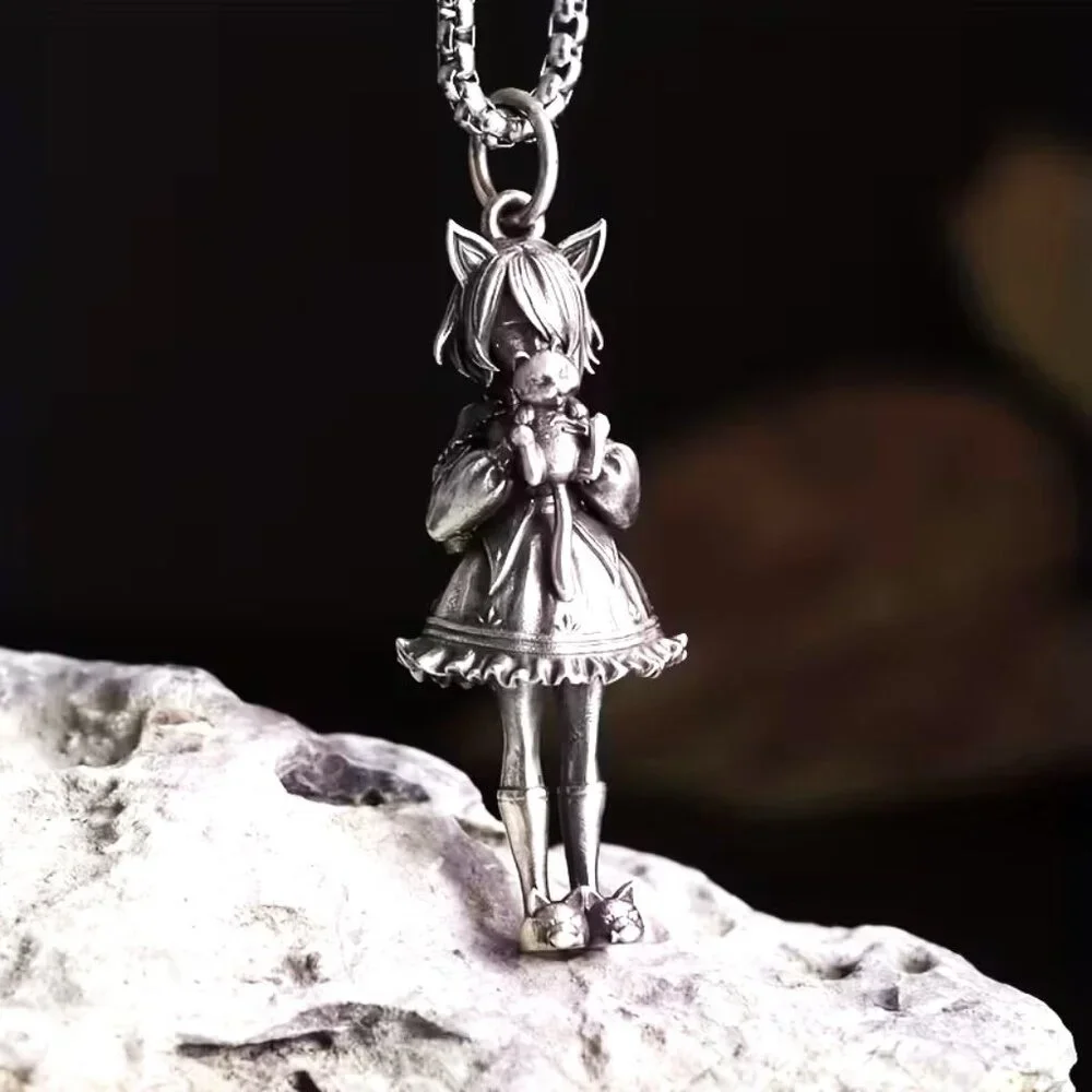 Girl w/ Cat Necklace Longline Doll Cute Slippers Trendy Unisex Goth Edgy Anime